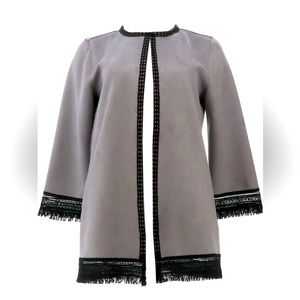 Colleen Lopez Sueded silver/grey Topper Jacket with Fringe  NEW. SIZE SMALL